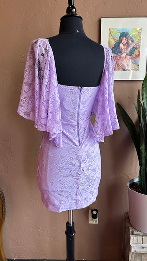 Lilac Lace Cape Sleeve Mini Dress