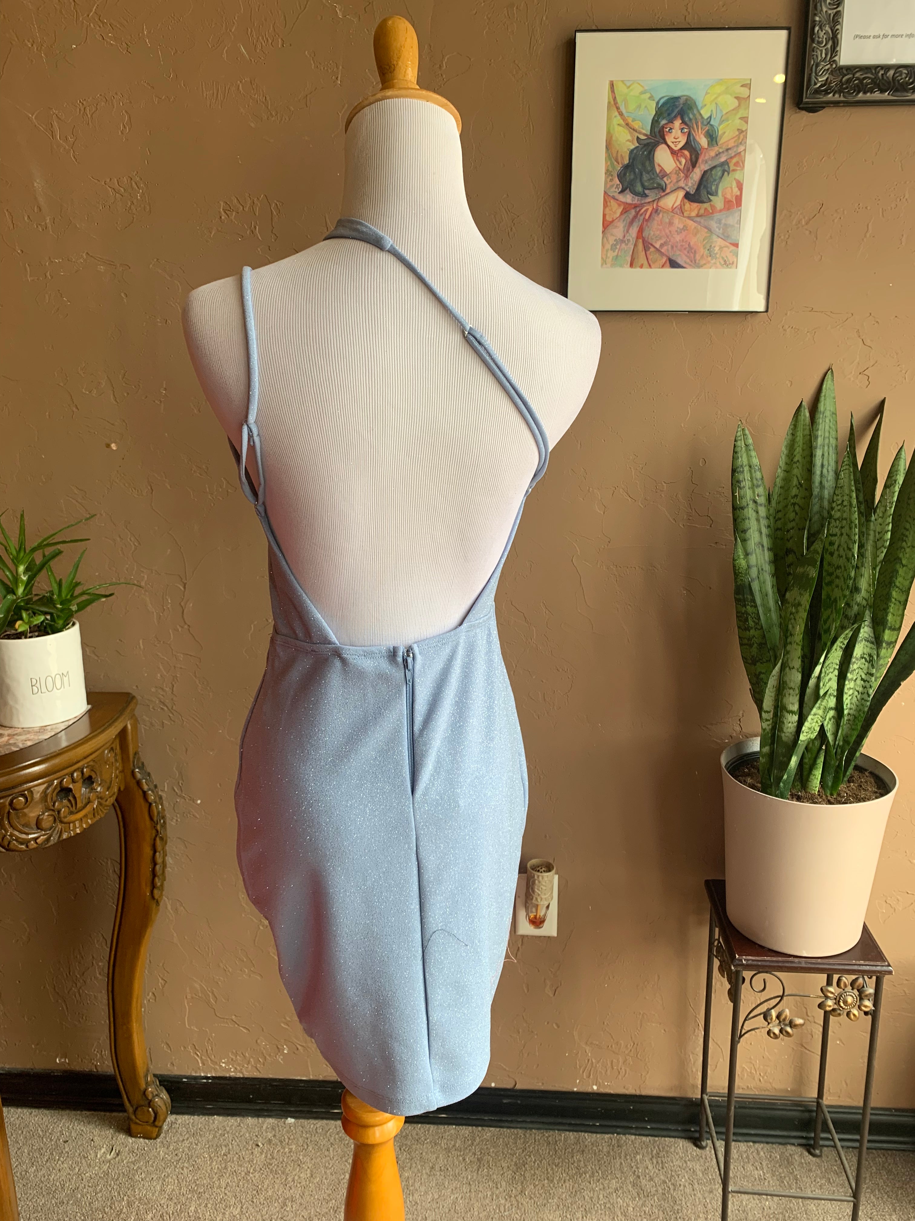 Keira Baby Blue Glimmer Mini Cocktail Dress