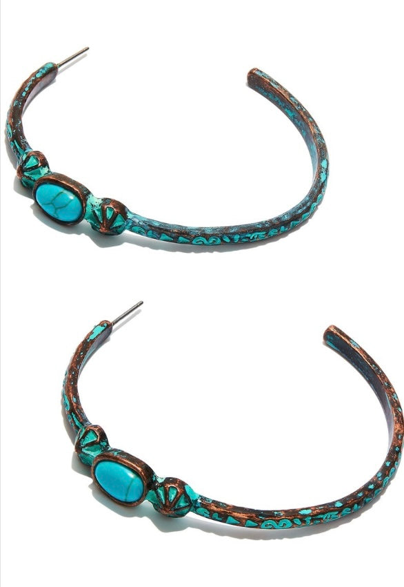 Turquoise Patina Statement Hoop Earrings