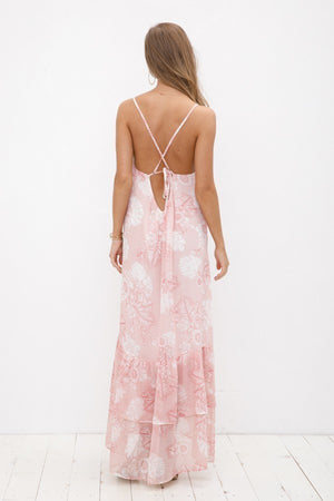 Pink Floral Tiered Maxi Dress