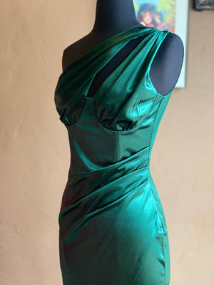 Huntergreen One Shoulder Floor Length Evening Maxi Gown