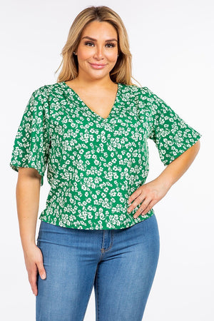 Green Plus Floral Top