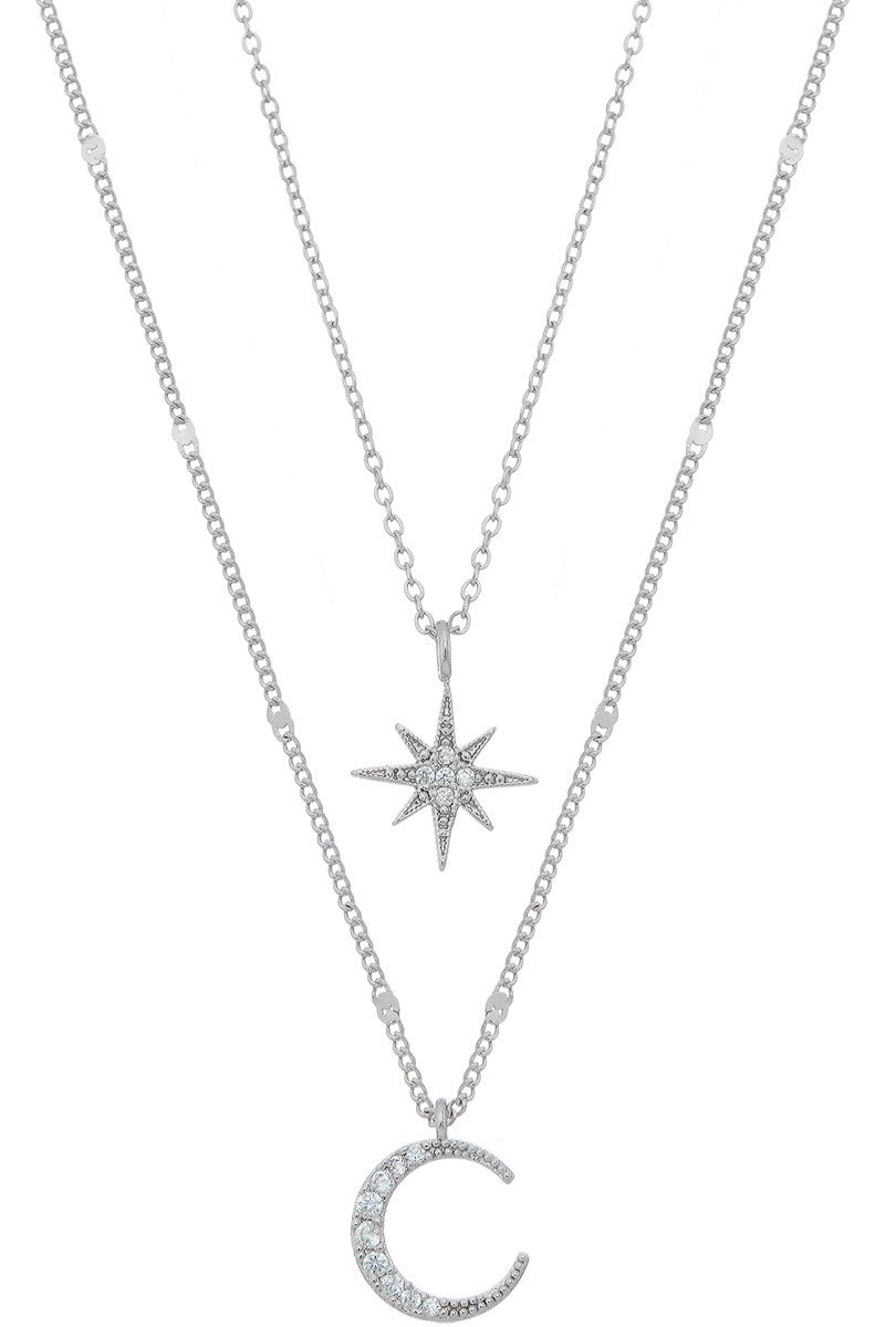 Rhinestone Moon and Star Layered Necklace