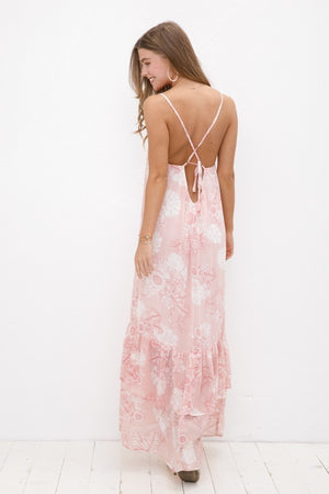 Pink Floral Tiered Maxi Dress