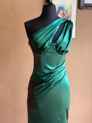 Huntergreen One Shoulder Floor Length Evening Maxi Gown