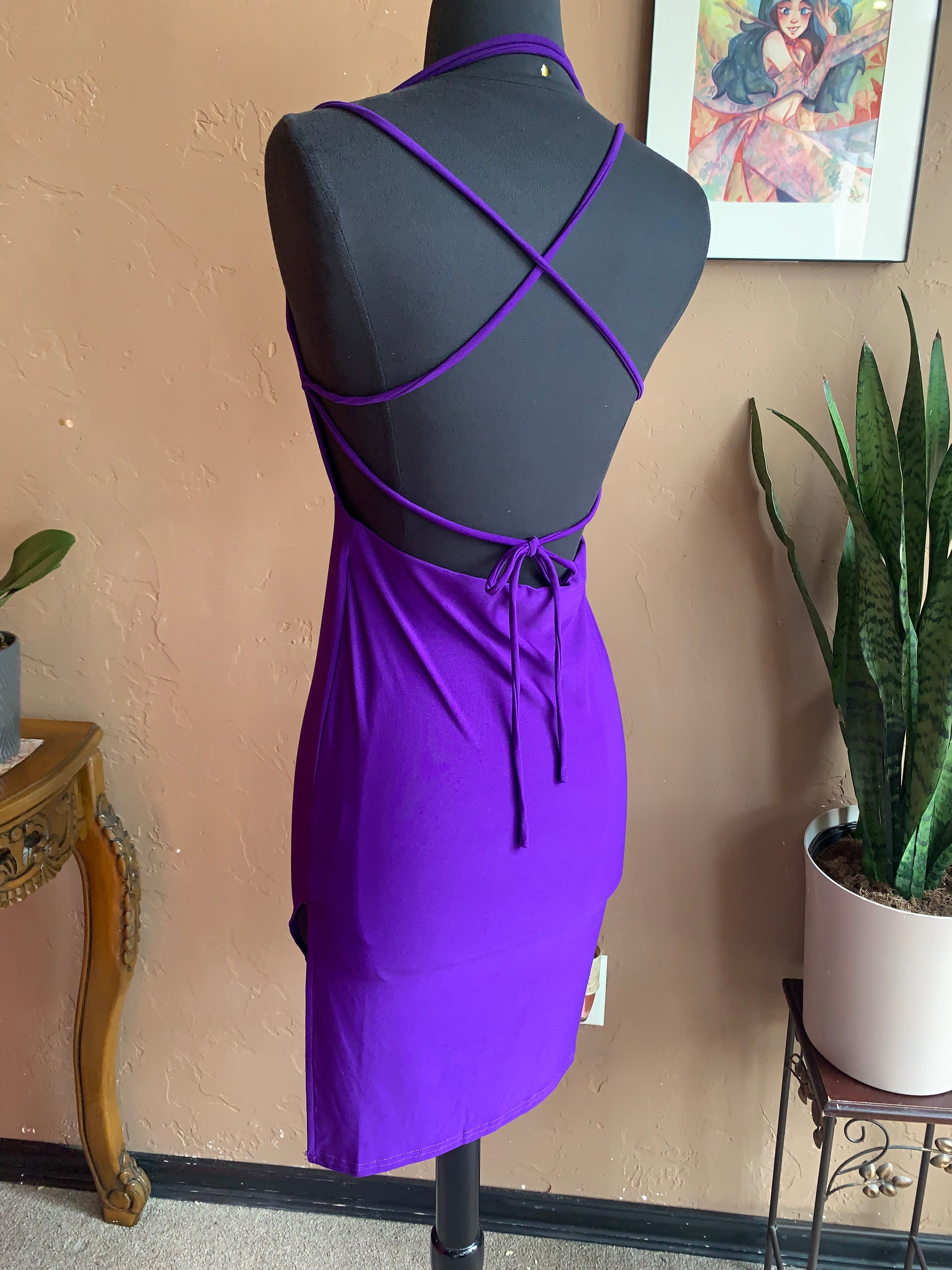 Purple Strappy Mini Cocktail Dress