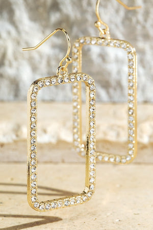 Glass Stone Rectangular Goldtone Earrings