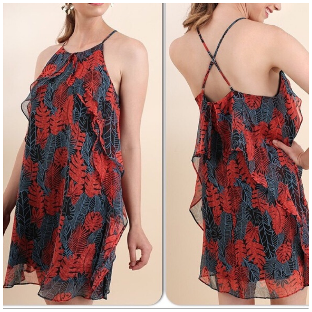 Red Tropical Print Dress